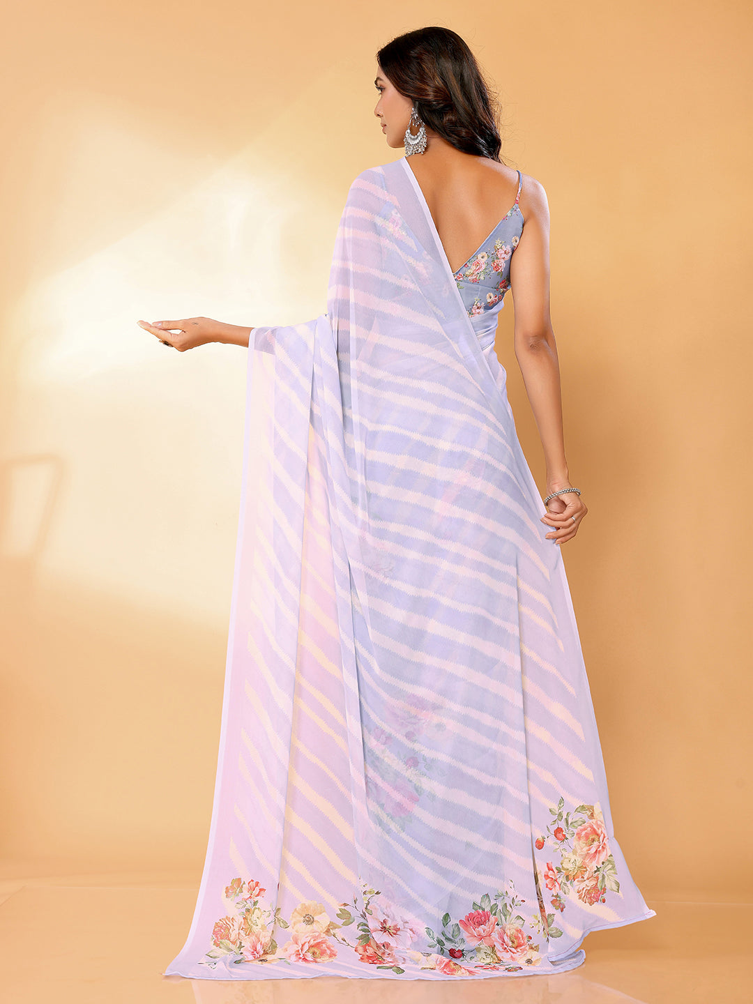 Janasya Lavender Georgette Floral Printed Saree