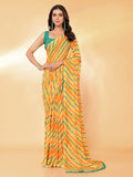 Janasya Orange Georgette Leheriya Printed Saree