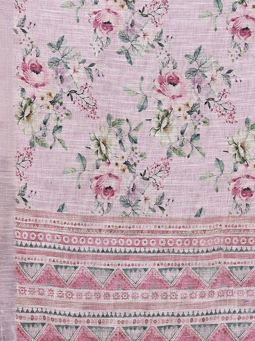 Janasya Lavender Cotton Linen Floral Printed Saree