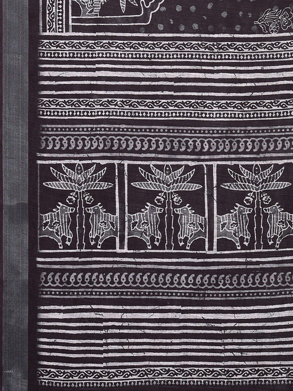 Janasya Black Cotton Linen Polka Printed Saree