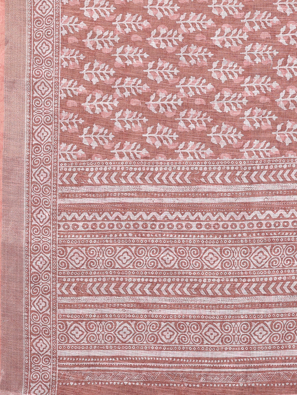 Janasya Mauve Cotton Linen Block Print Printed Saree