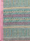 Janasya Green Cotton Linen Chevron Printed Saree