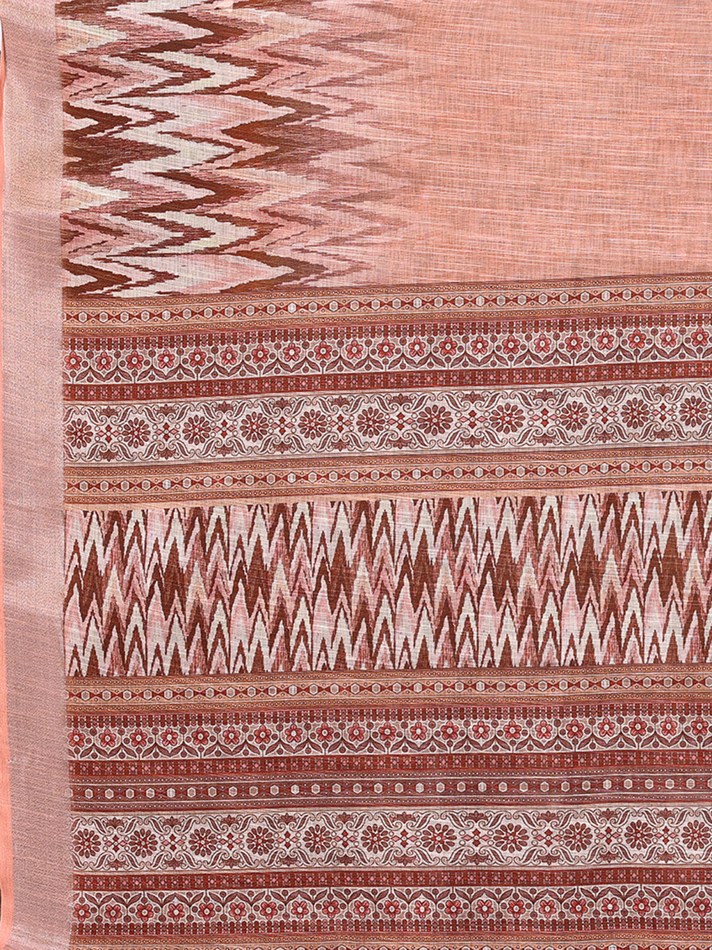 Janasya Peach Cotton Linen Ikkat Printed Saree