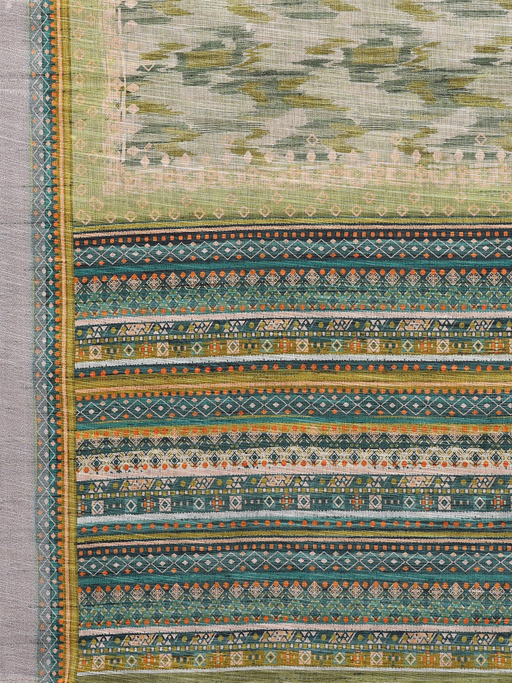 Janasya Sage Green Cotton Linen Abstract Printed Saree