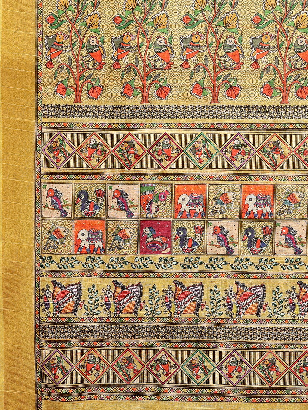 Janasya Yellow Chanderi Silk Kalamkari Printed Saree