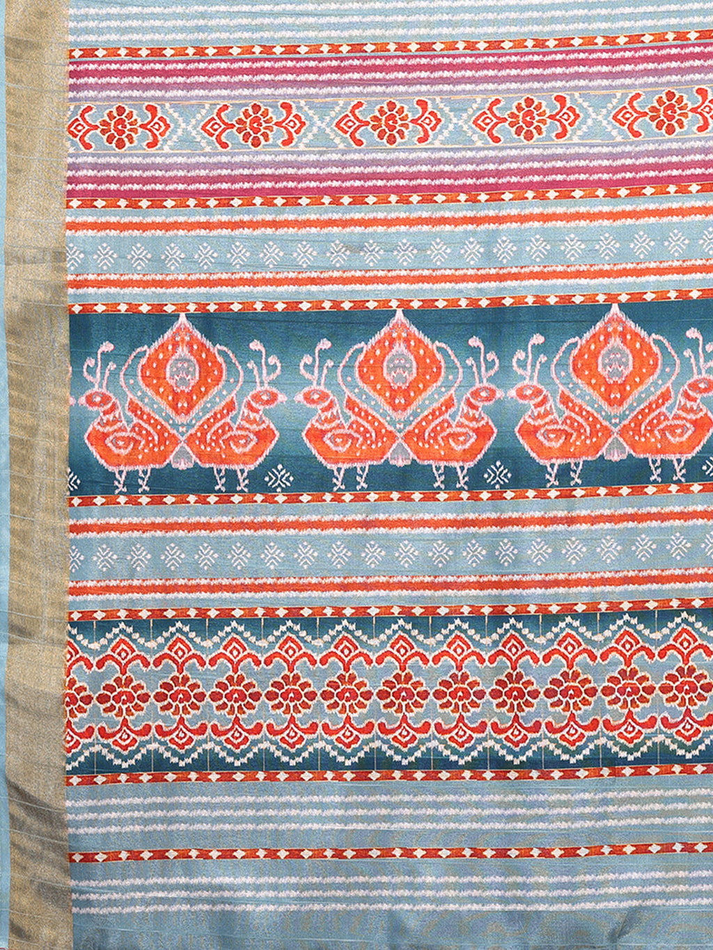 Janasya Orange Chanderi Silk Ikkat Printed Saree