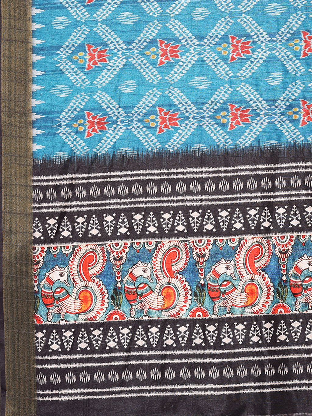 Janasya Blue Chanderi Silk Ikkat Printed Saree