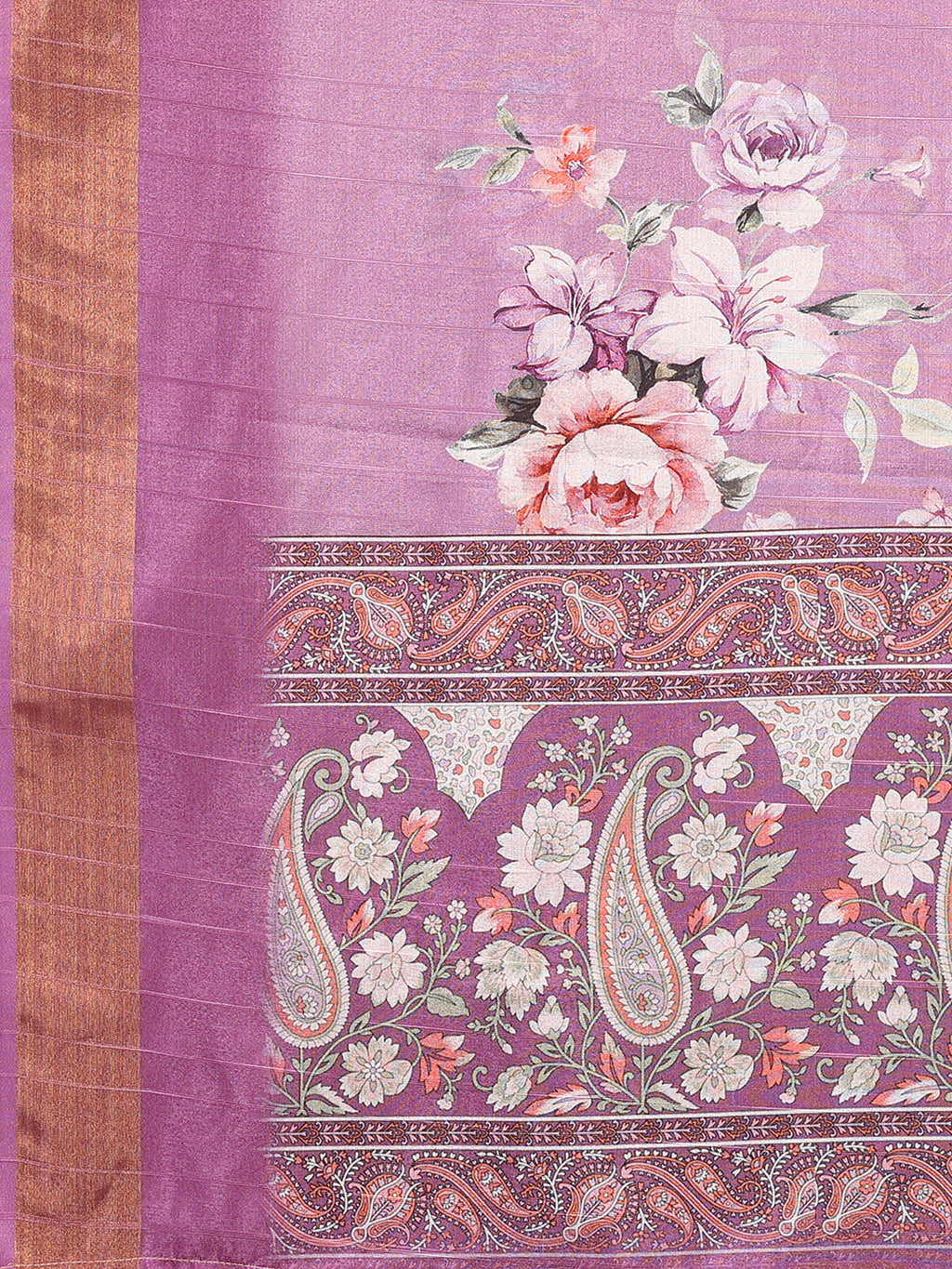 Janasya Purple Chanderi Silk Floral Printed Saree
