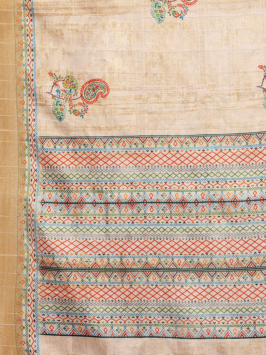 Janasya Beige Chanderi Silk Paisley Printed Saree