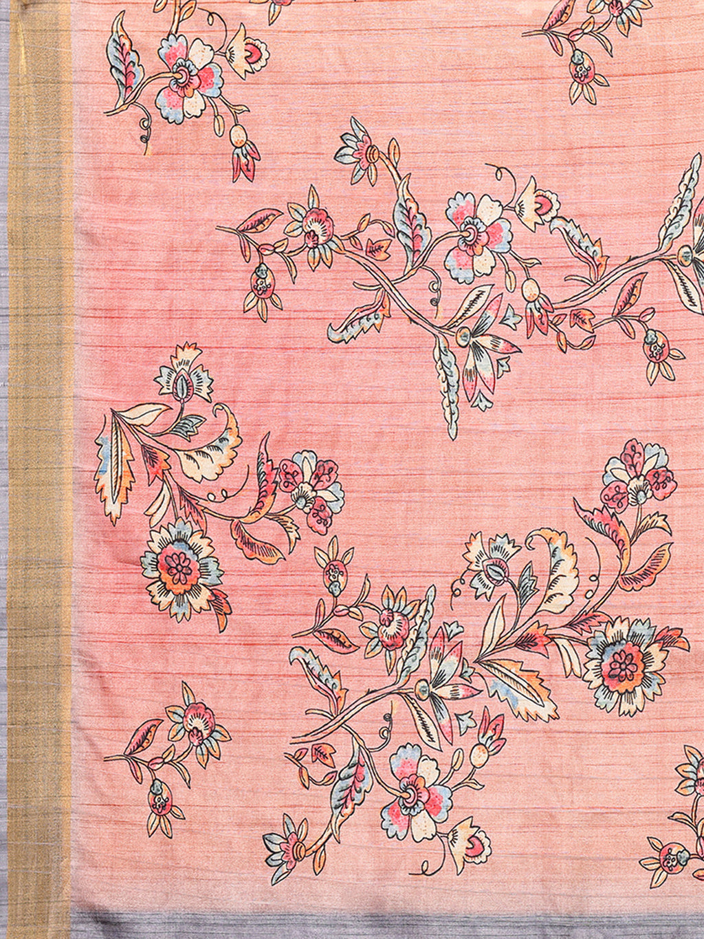 Janasya Peach Chanderi Silk Floral Printed Saree
