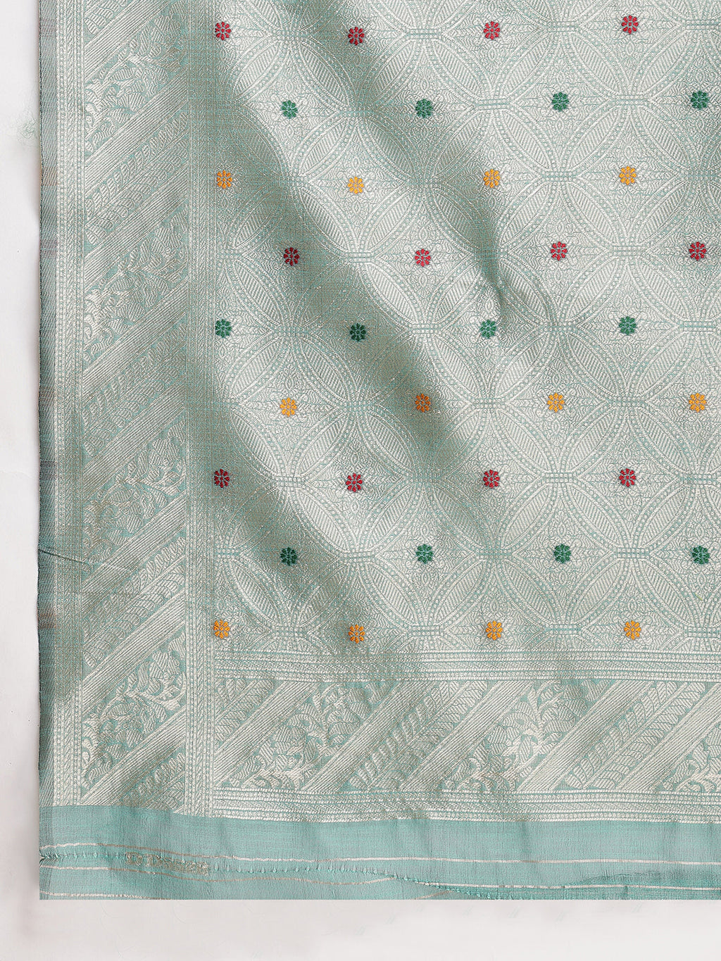 Janasya Sea Green Linen Blend Floral Jacquard Saree