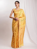Janasya Yellow Linen Blend Geometric Jacquard Saree