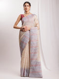 Janasya Beige Silk Blend Ikkat Jacquard Saree
