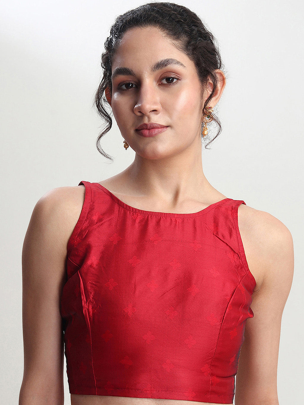 Janasya Red Silk Blend Floral Jacquard Saree