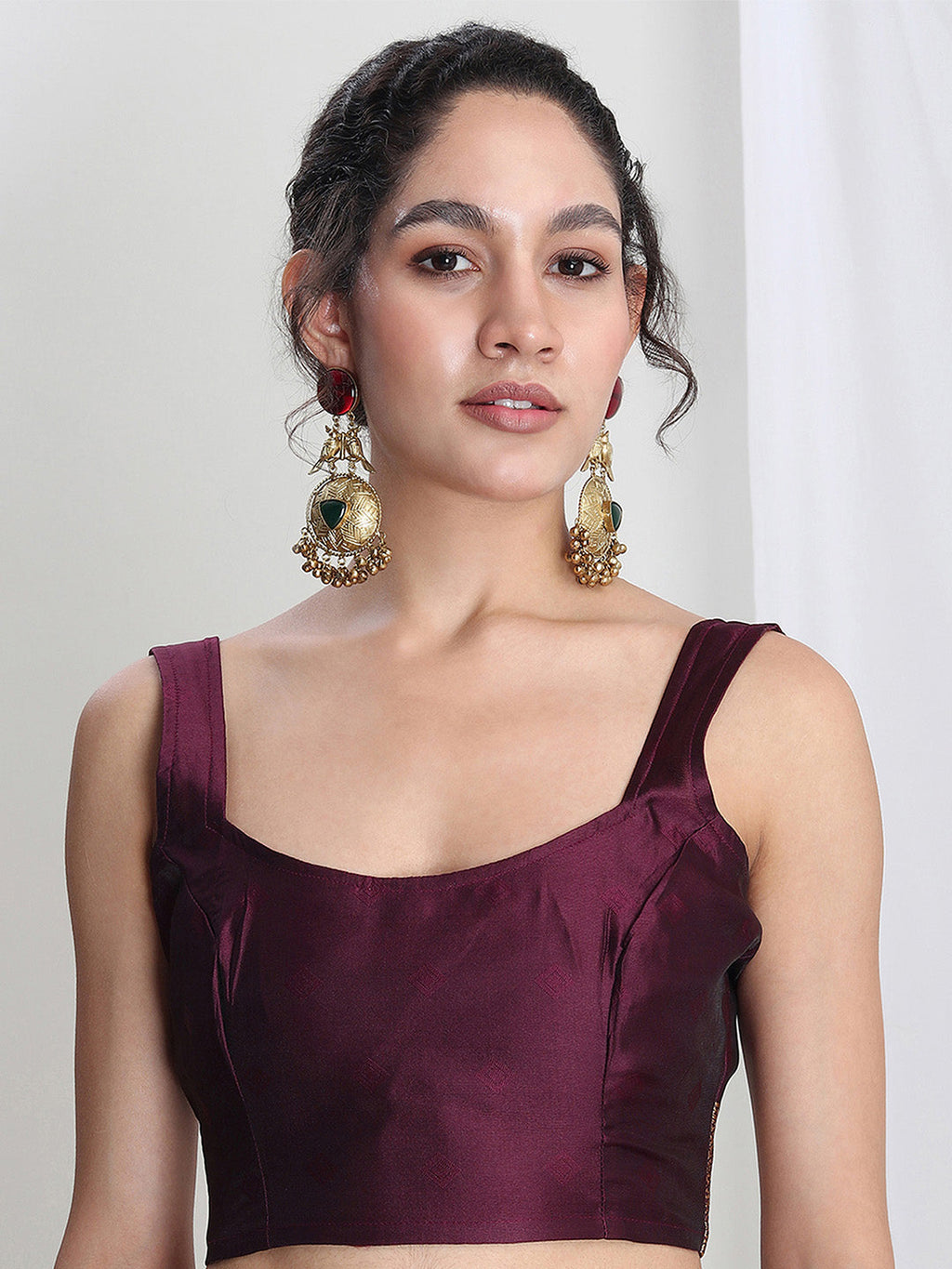 Janasya Purple Silk Blend Ethnic Printed Jacquard Saree