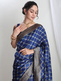 Janasya Blue Silk Blend Ethnic Printed Jacquard Saree