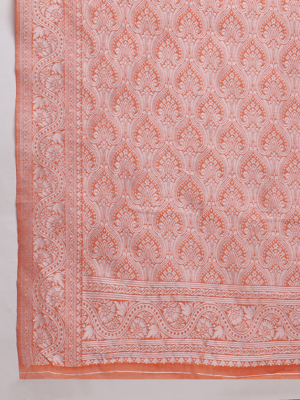 Janasya Peach Silk Blend Floral Jacquard Saree