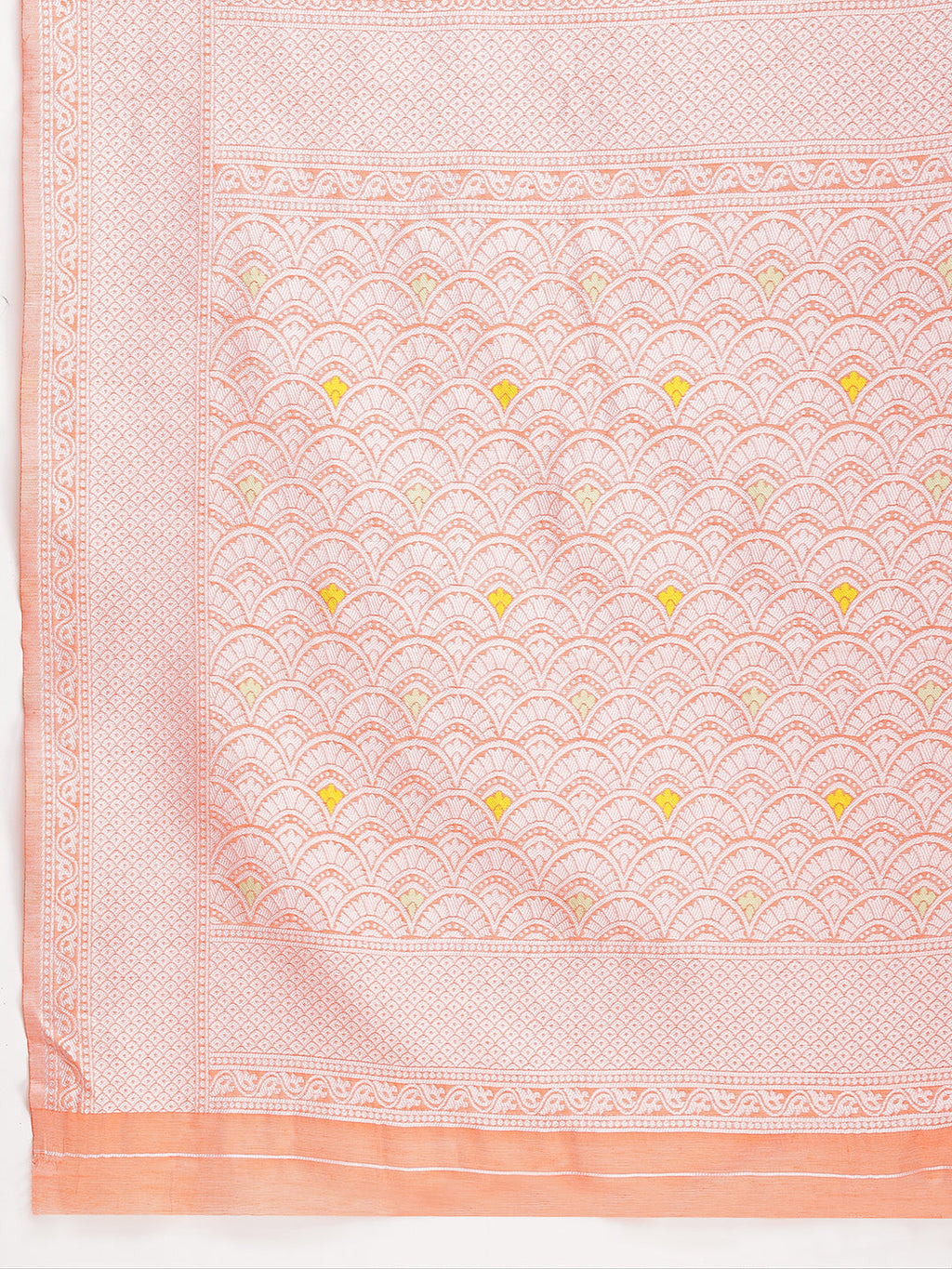 Janasya Peach Silk Blend Floral Jacquard Saree