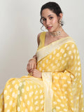 Janasya Yellow Silk Blend Floral Jacquard Saree