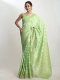 Janasya Green Silk Blend Geometric Jacquard Saree