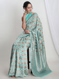 Janasya Light Blue Silk Blend Geometric Jacquard Saree