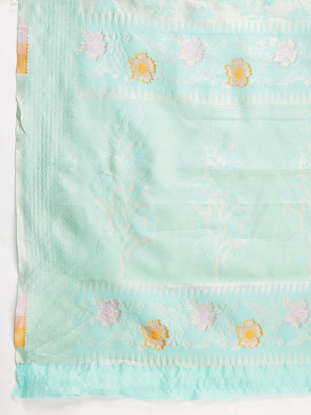 Janasya Sea Green Silk Blend Floral Jacquard Saree