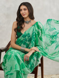Janasya Green Georgette Abstract Printed Saree