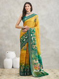 Janasya Mustard Silk Blend Ethnic Motifs Printed Saree