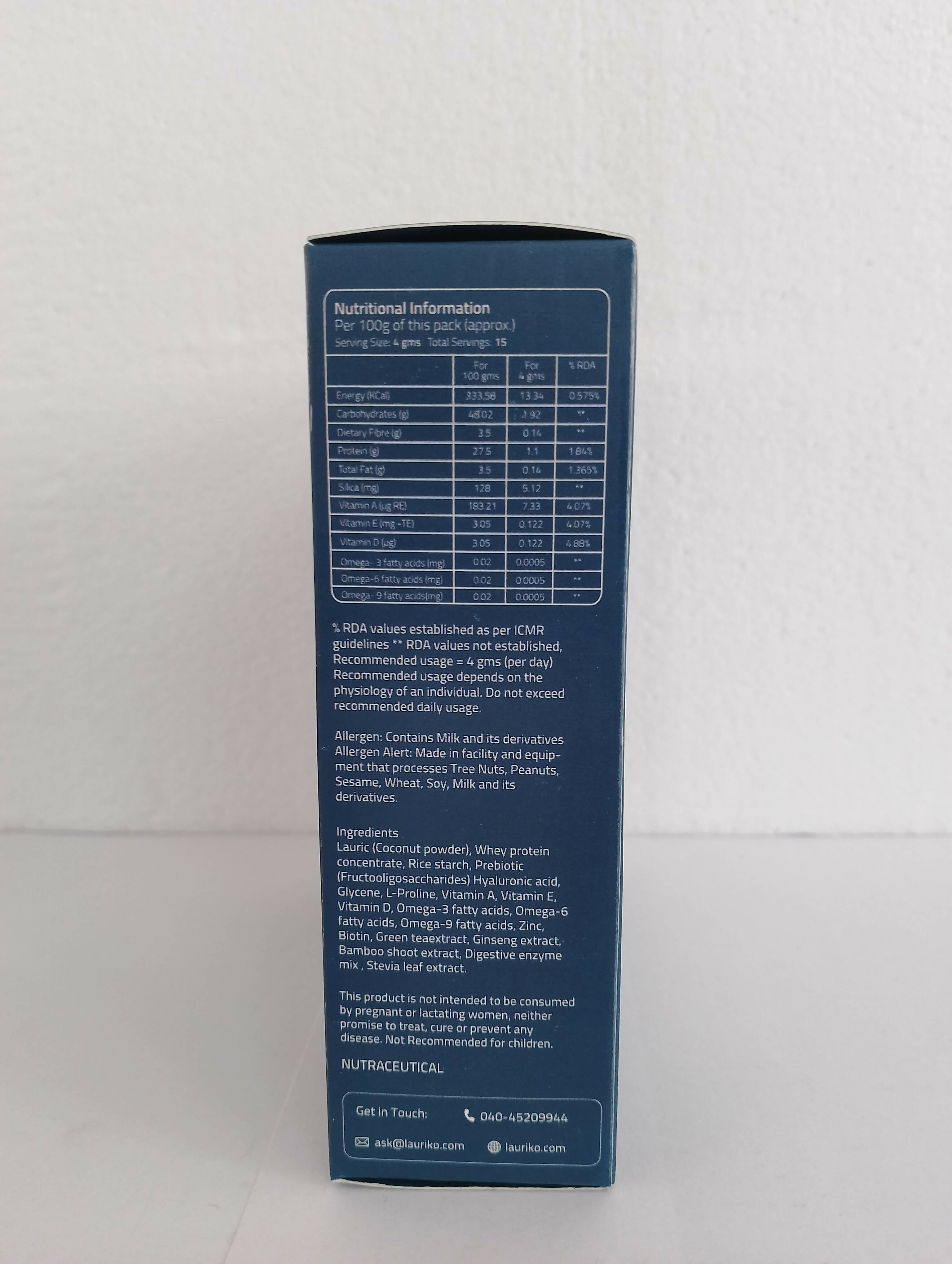 Laurik Skin Care Shots Supplement Powder For Women Lauric Acid, Papaya, Olives, Avocado, Cocoa & Green Tea - Vanilla