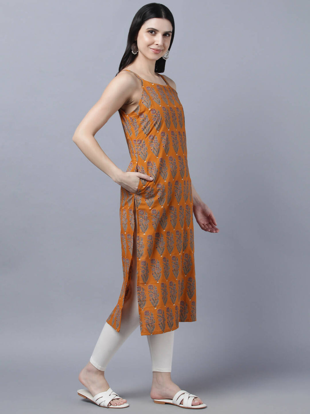 Myshka Stylish Mustard Sleeveless Women's Kurta