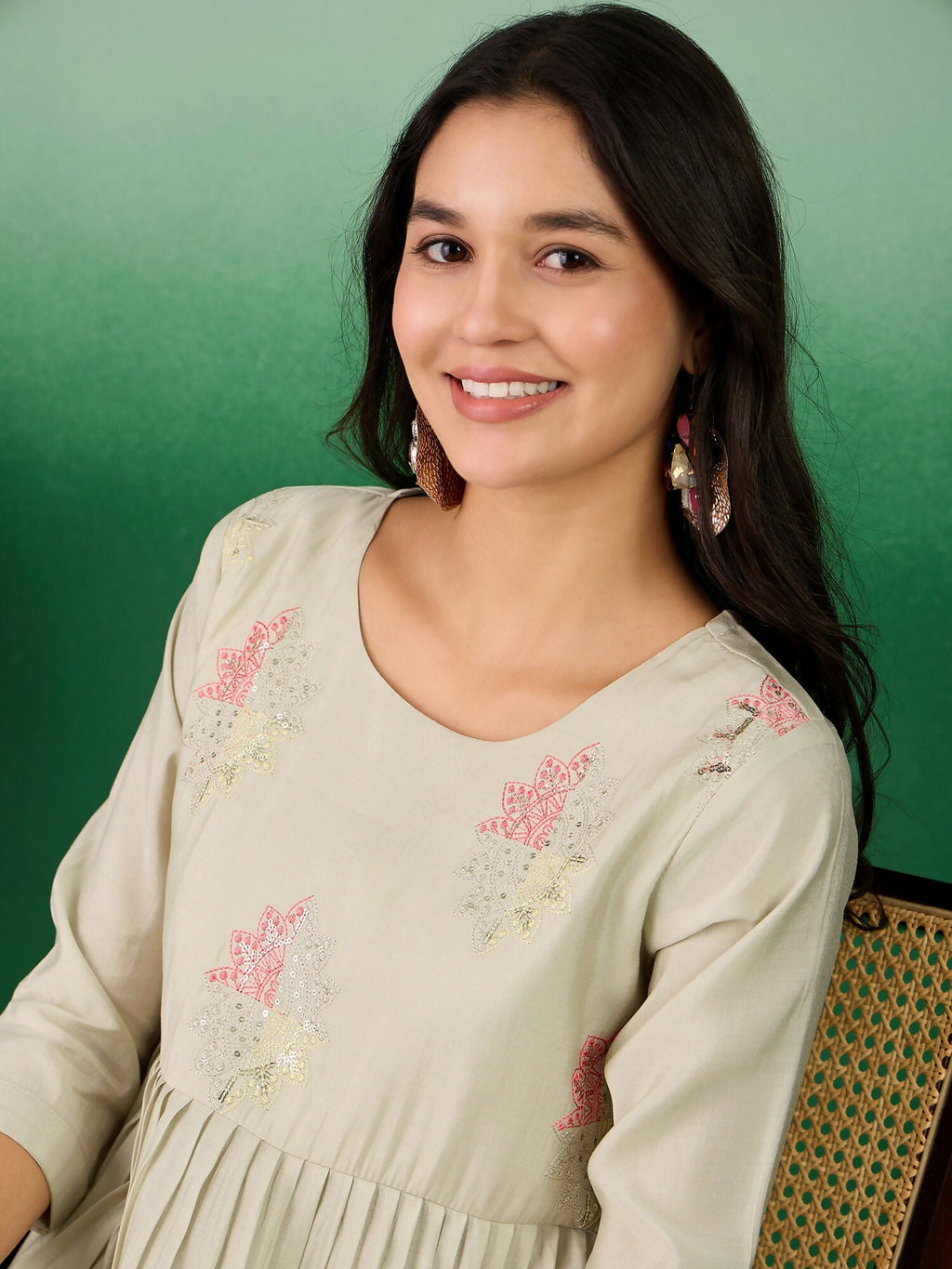 Green Embroidered Muslin Kurta and Trouser - Berlin