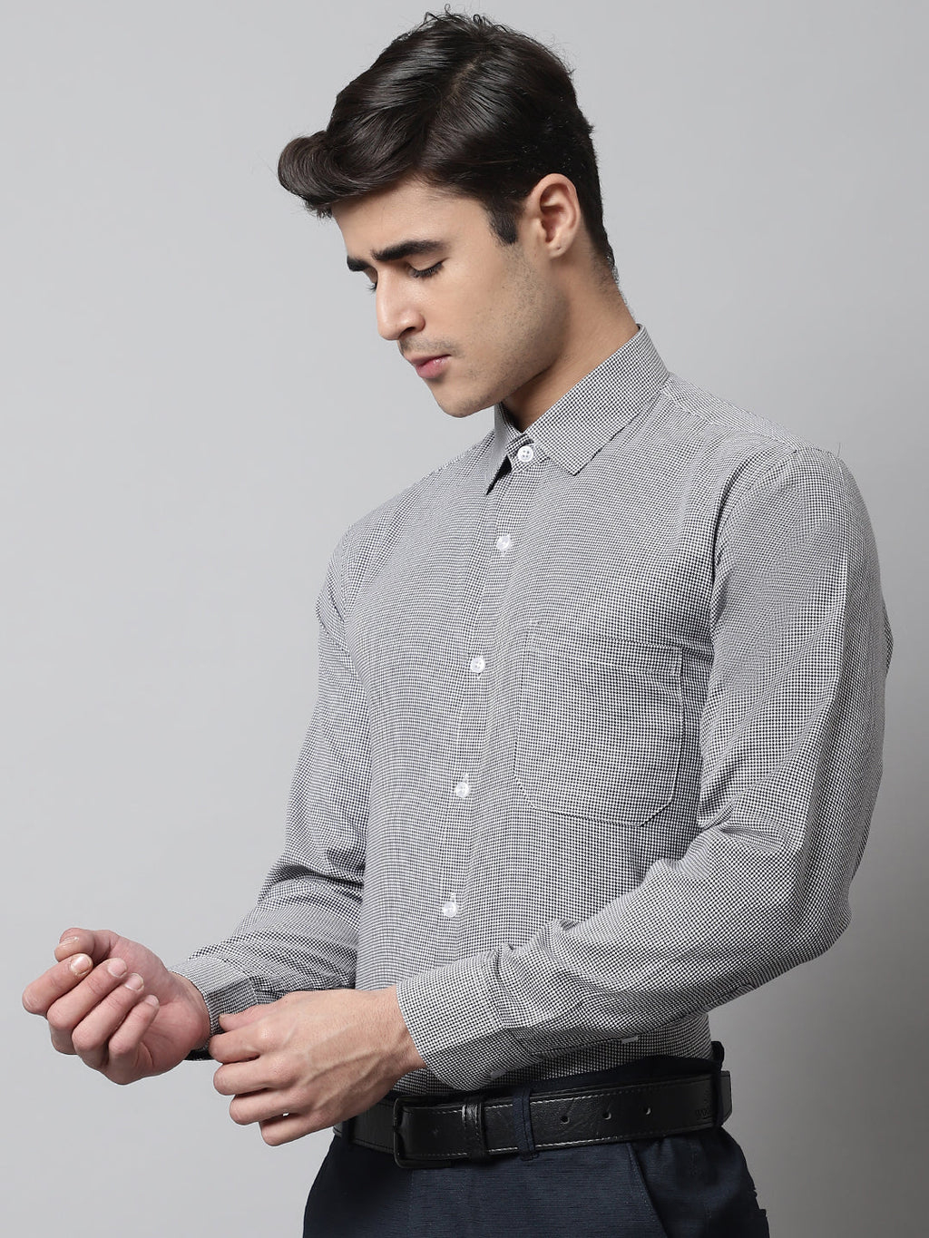 Jainish Men's Grey Checks Pure Cotton Formal Shirt