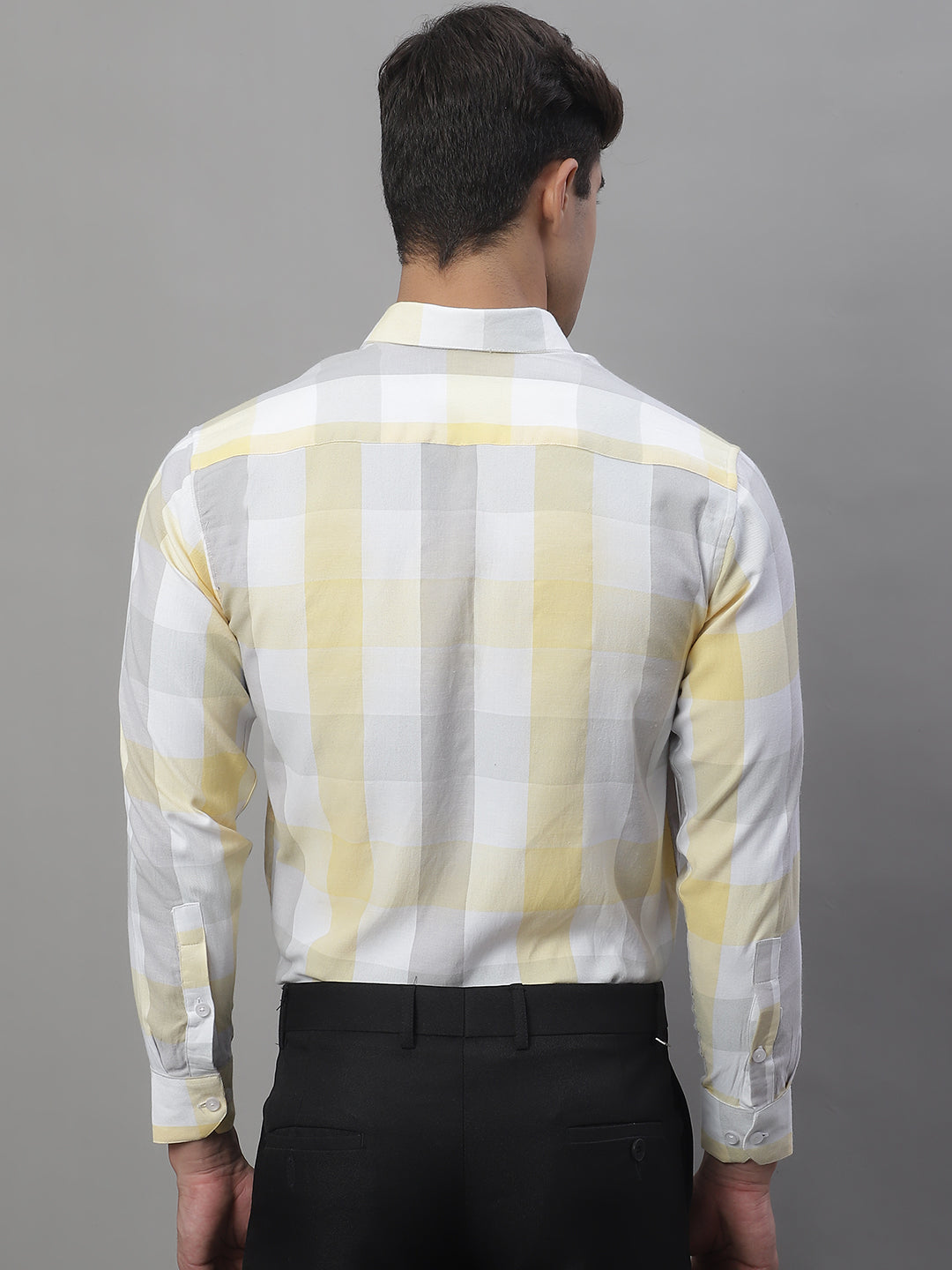 Jainish Men's Pure Cotton Checked Formal Shirts - Yellow