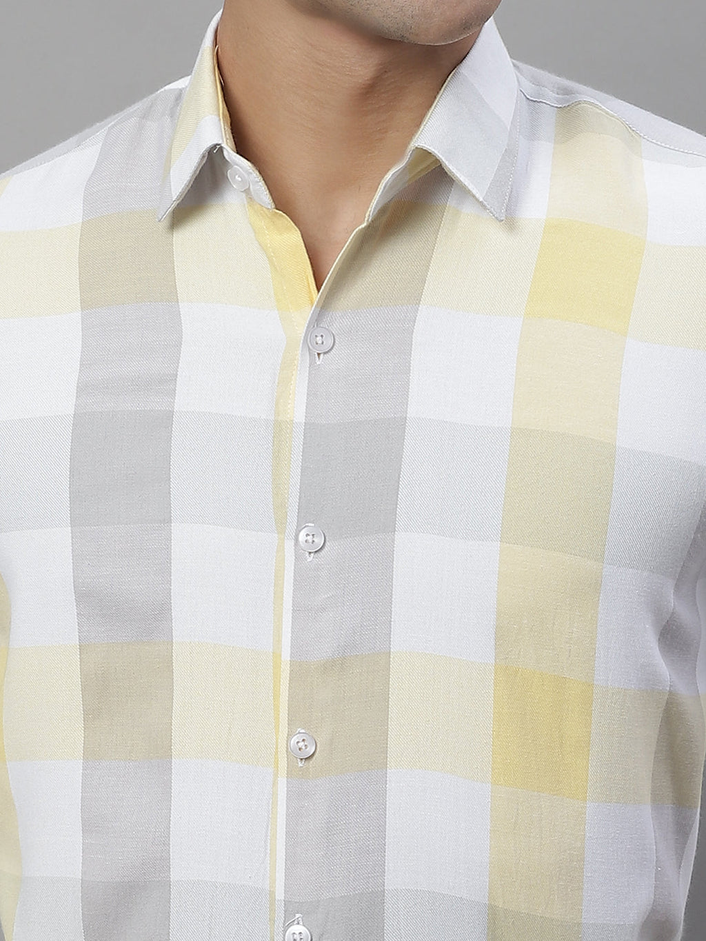 Jainish Men's Pure Cotton Checked Formal Shirts - Yellow