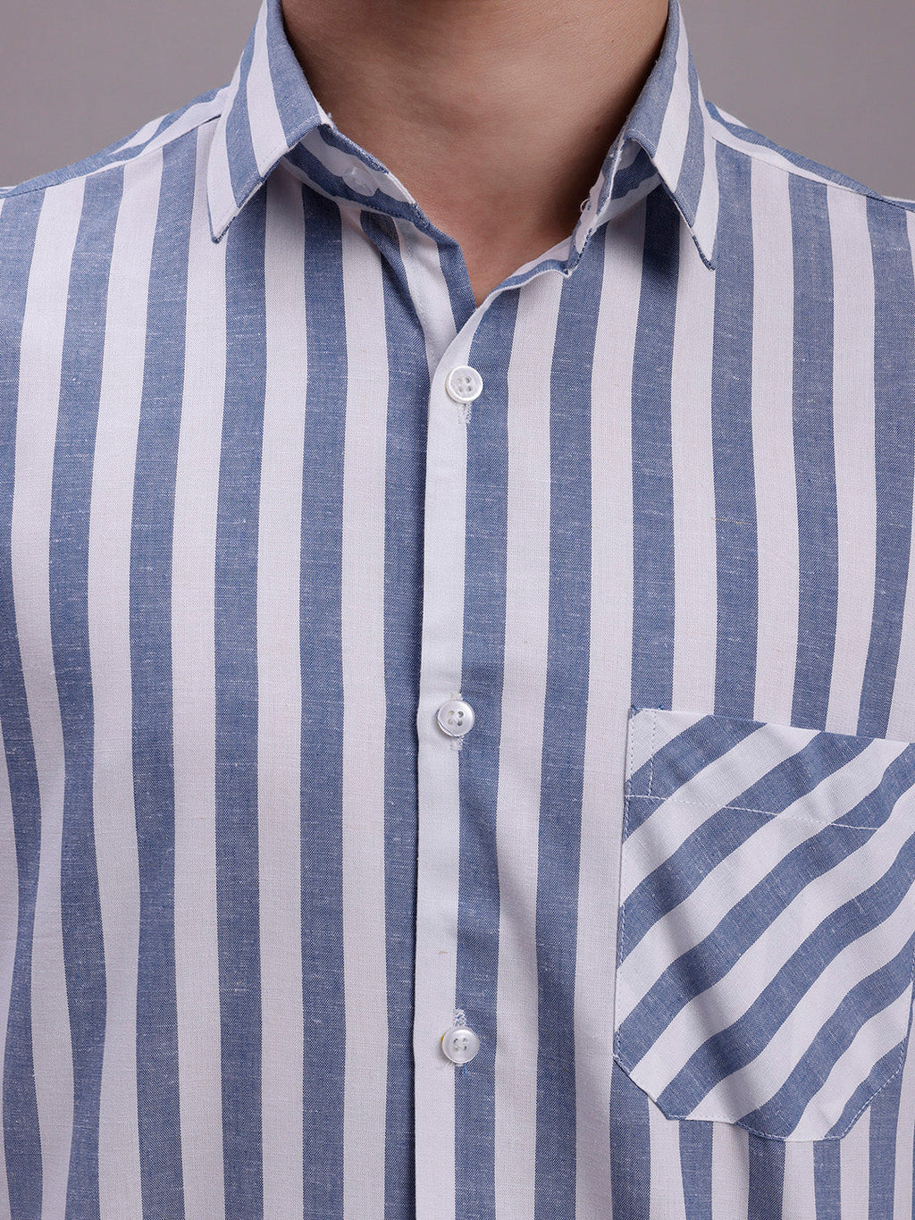 Jainish Men's Blue Vertical Striped Half Sleeve Casual Shirt