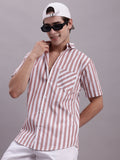 Jainish Men's Red Vertical Striped Half Sleeve Casual Shirt