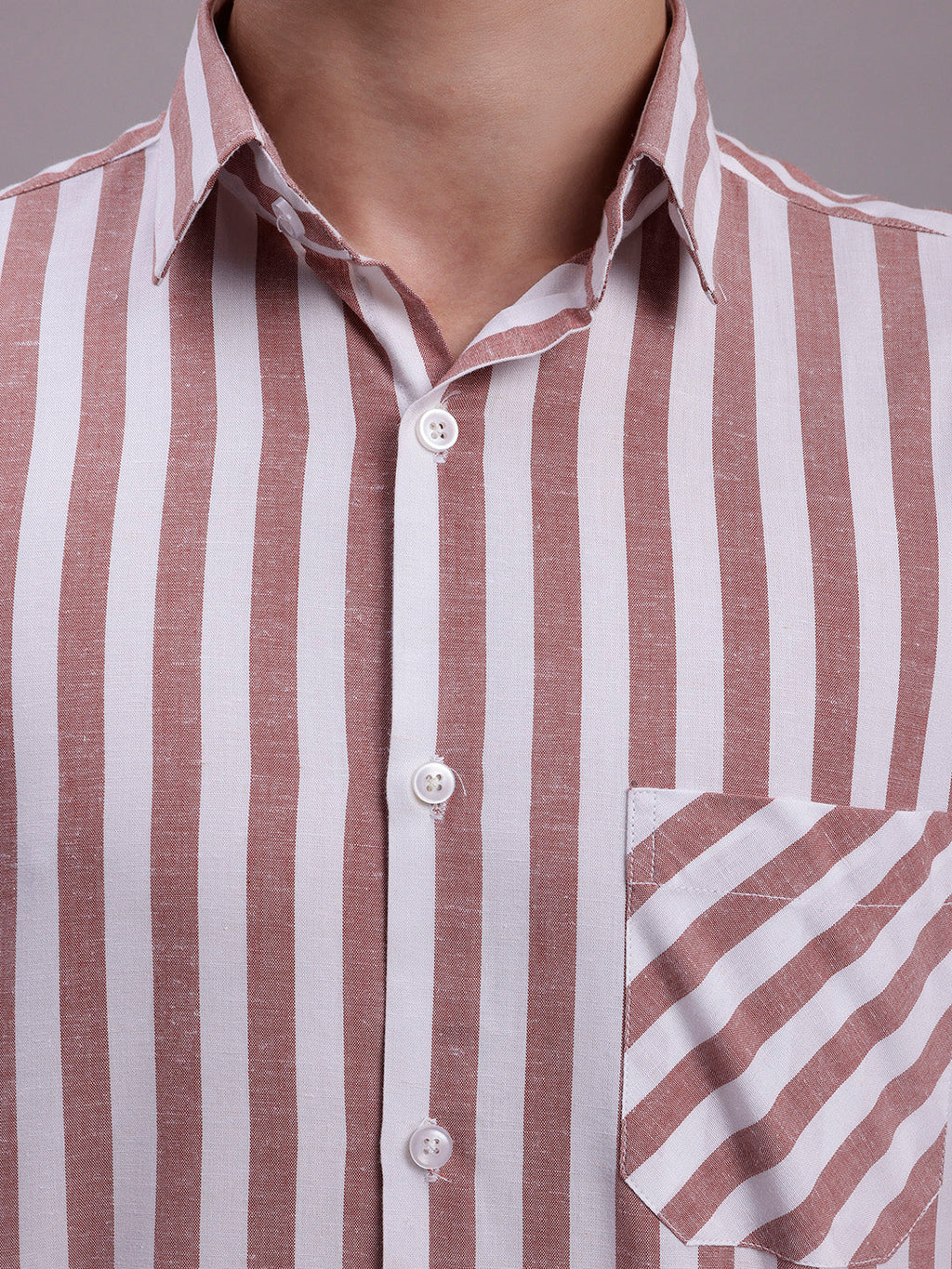 Jainish Men's Red Vertical Striped Half Sleeve Casual Shirt