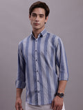 Jainish Men's Striped Casual Shirt - Blue