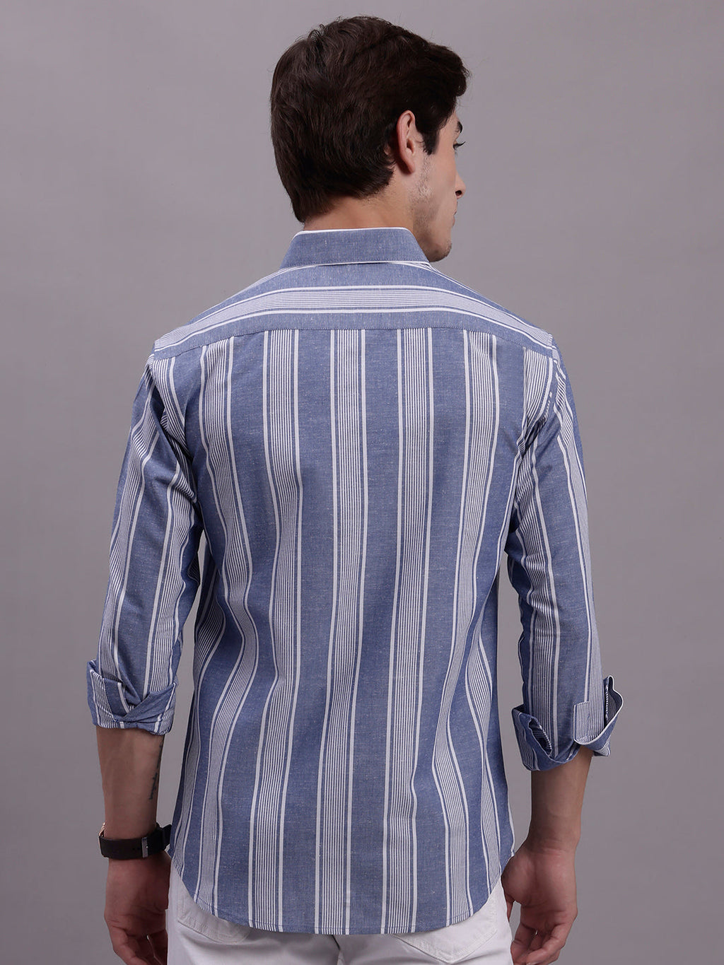 Jainish Men's Striped Casual Shirt - Blue