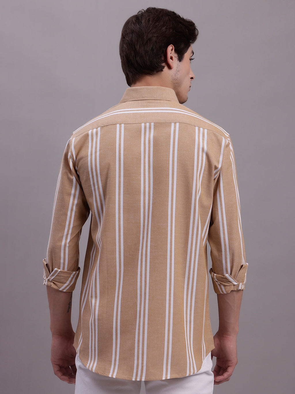 Jainish Men's Striped Casual Shirt - Brown
