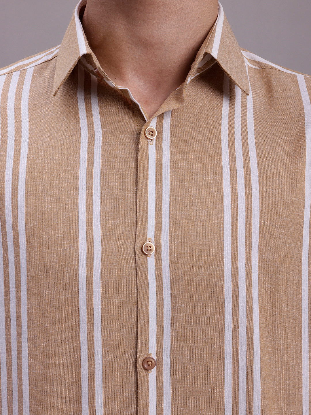 Jainish Men's Striped Casual Shirt - Brown