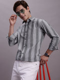 Jainish Men's Striped Casual Shirt - Grey