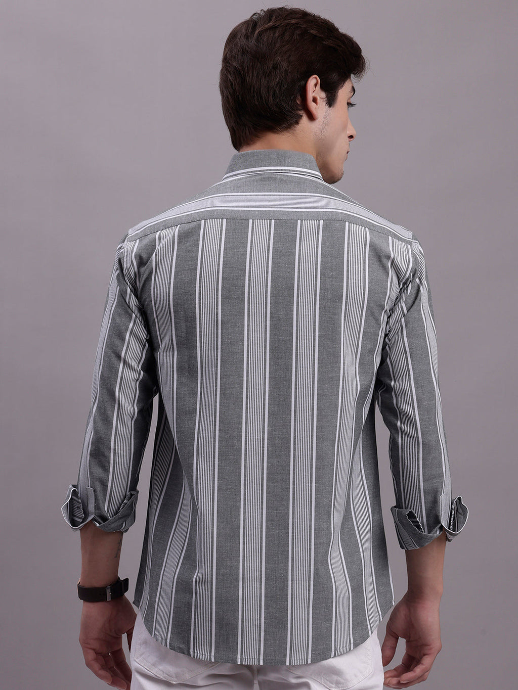 Jainish Men's Striped Casual Shirt - Grey