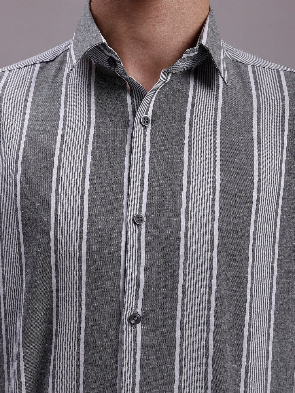 Jainish Men's Striped Casual Shirt - Grey