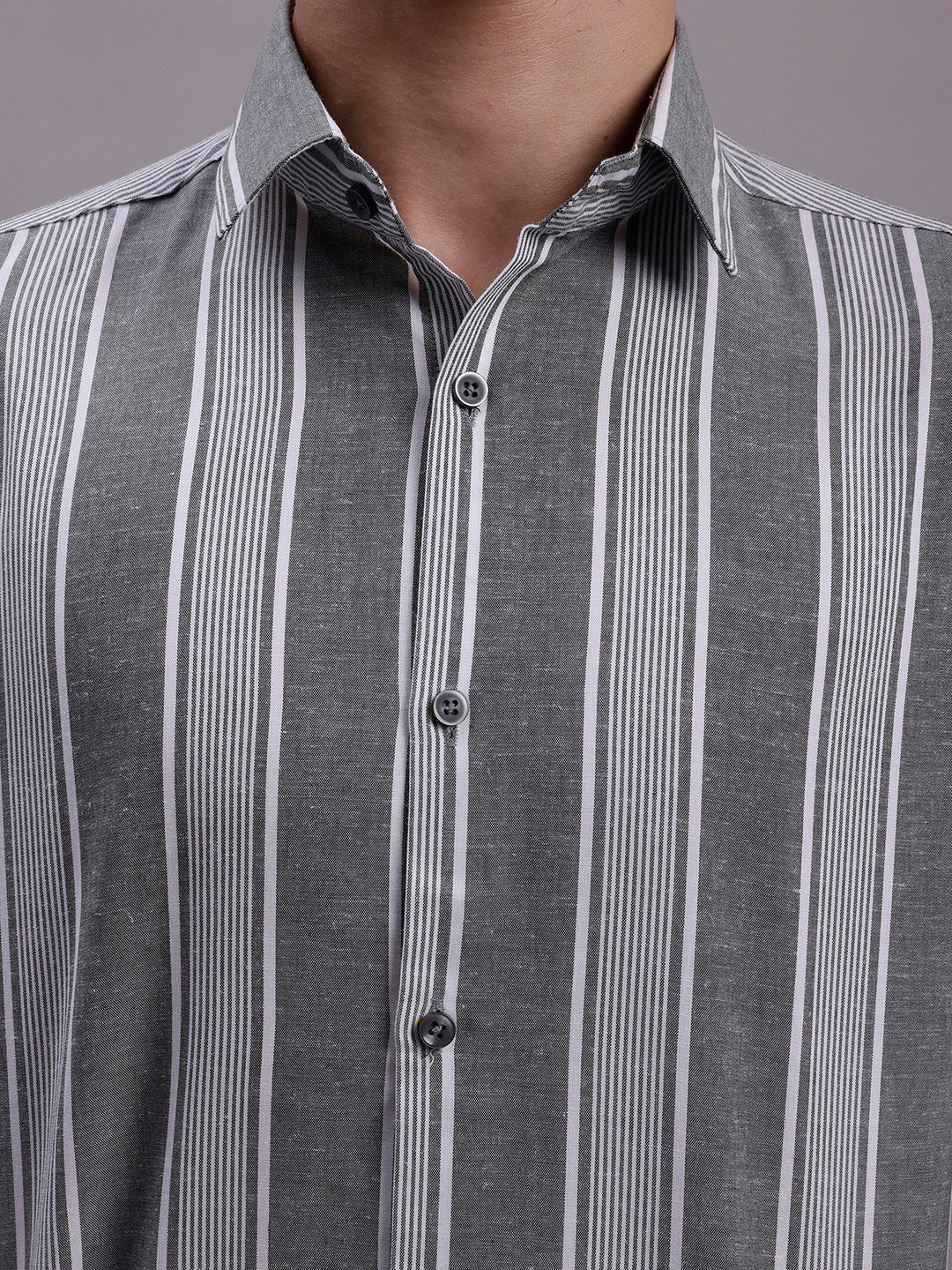 Jainish Men's Striped Casual Shirt - Grey