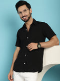 Indian Needle Men's Striped Casual Shirt - Black