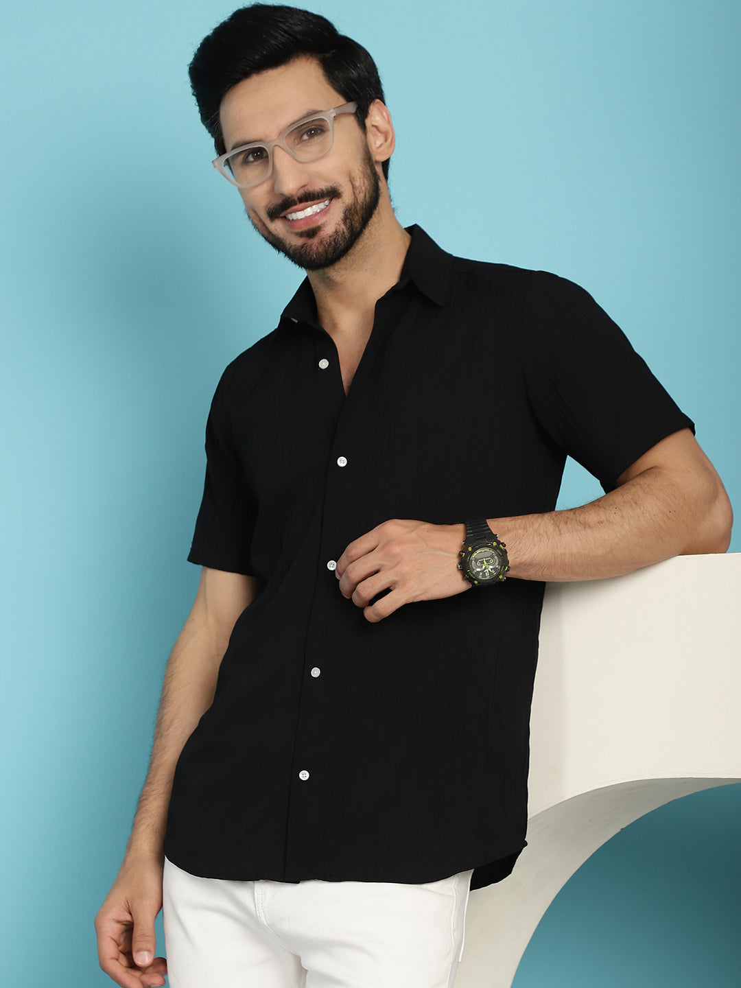 Indian Needle Men's Striped Casual Shirt - Black