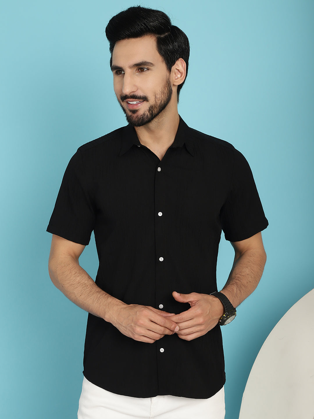Indian Needle Men's Striped Casual Shirt - Black