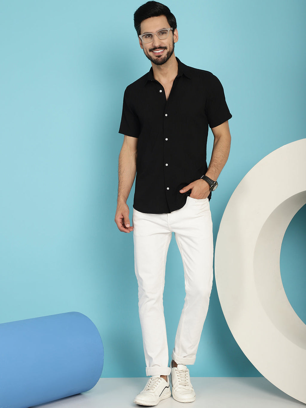 Indian Needle Men's Striped Casual Shirt - Black