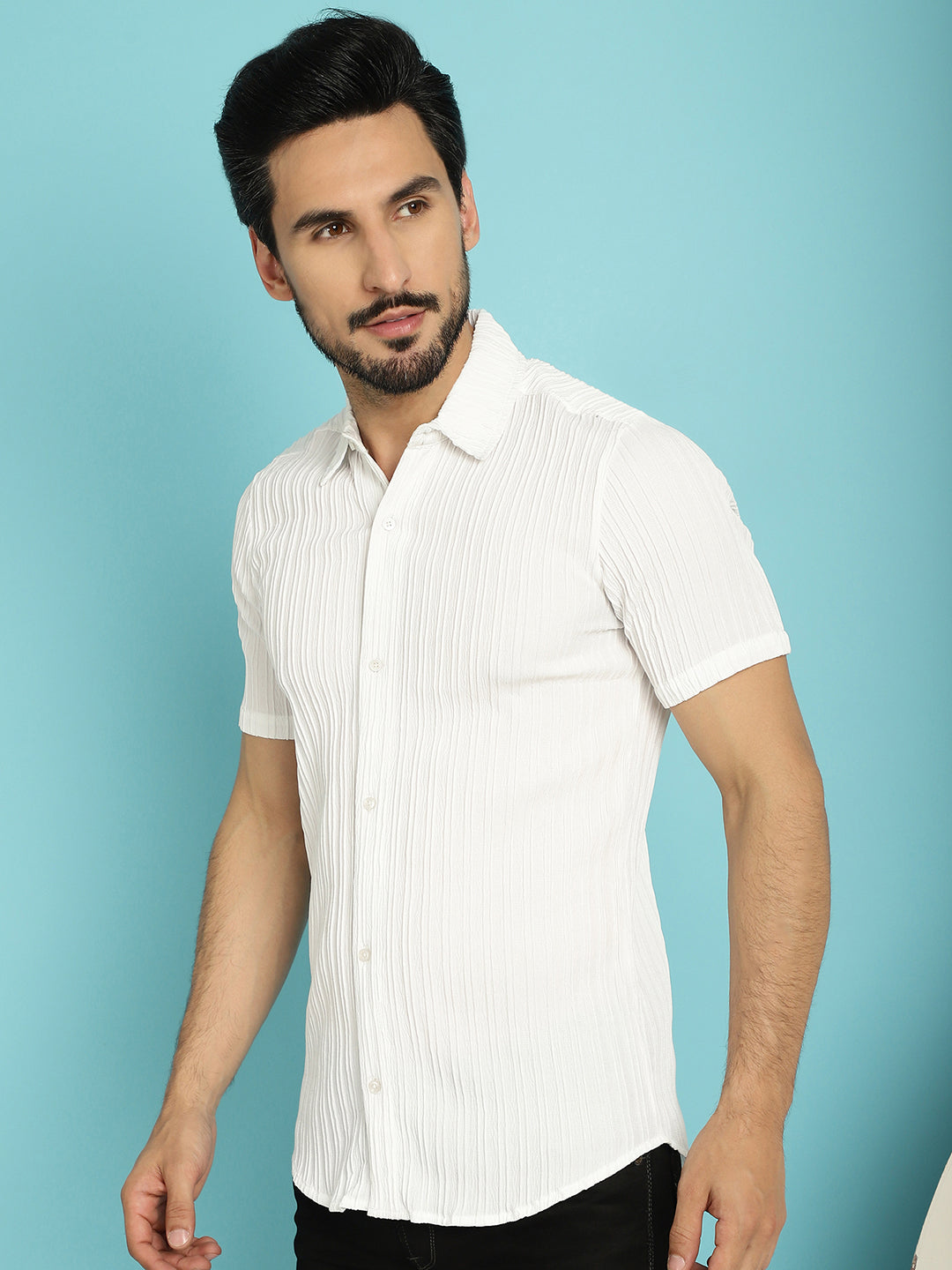 Indian Needle Men's Striped Casual Shirt - White